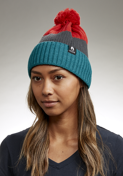 Schrader Pom Beanie - Dark Cedar / Red View 5