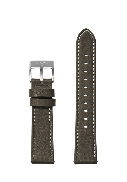 23mm Stitched Leather Band - Dark Olive View 1